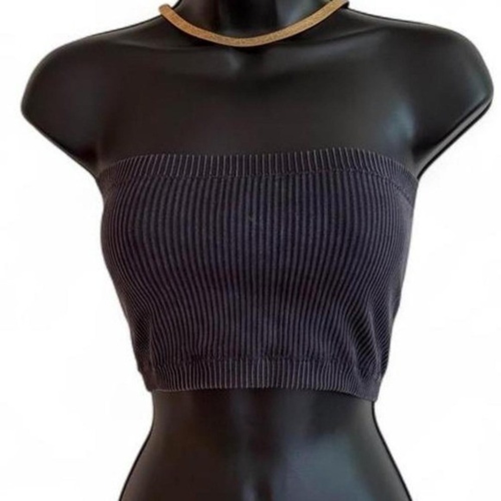 Gypsy + Jade Charcoal Black Mineral Wash Ribbed Seamless Strapless Tube Crop